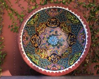 Large Painted 28" Terra Cotta Bowl