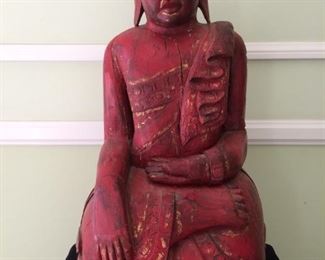 Vintage Carved Wood Buddha, 28" High