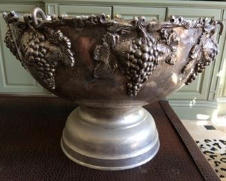 18" Silver Punch Bowl - Grapes Motif