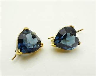 Gold Colored Blue Heart Stone Dangle Earrings