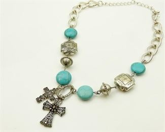 Silver Tone Synthetic Turquoise Necklace