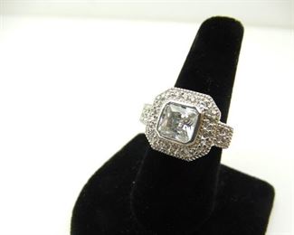 Sterling Silver & CZ Halo Ring, Size 9