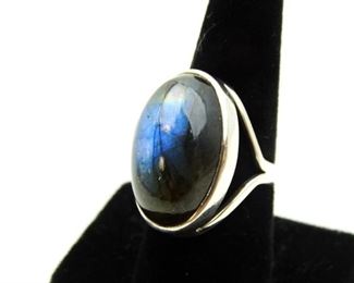 Sterling Silver & Labradorite Moonstone Ring, Size 9.75