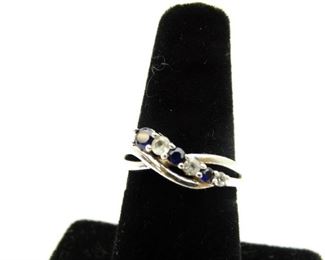 Sterling Silver Ring with Blu & White Sapphires, Size 9