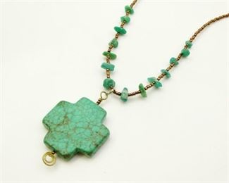 Turquoise Cross Pendant Strand Necklace