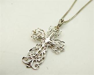 Vintage Sterling Silver Filigree Cross Pendant Necklace