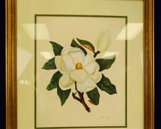 24.5 x 21.5 Artist Signed Framed White Flower Art