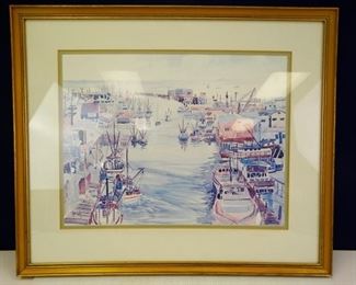 25.5 x 21.5 Artist Signed Framed Harbor Watercolor