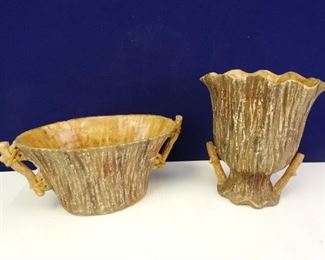 Faux Wood Pottery Planter Duo (2)