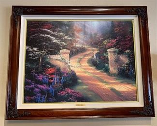 *Signed* Thomas Kinkade Spring Gate Canvas Lithograph Numbered 1569/3950 42wx33Hin in frame Comes with COA
