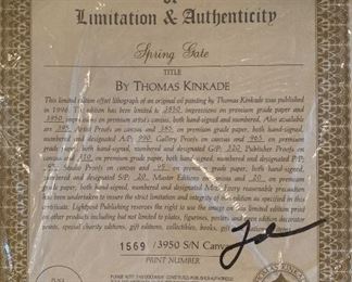 *Signed* Thomas Kinkade Spring Gate Canvas Lithograph Numbered 1569/3950 42wx33Hin in frame Comes with COA