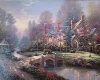 *Signed* Thomas Kinkade Spring Gate II Canvas Lithograph Numbered 2323/3450 Frame: 33in H x 42in H Comes with COA
