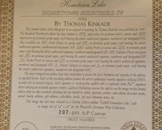 *Signed* Artist Proof Thomas Kinkade Hometown Memories IV Canvas Lithograph Numbered 207/495 Frame: 32in H x 38in W Comes with COA