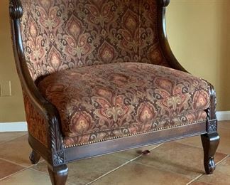 #1 Taylor King Round Back Chair Carved wood/Fabric 43x41x42in HxWxD