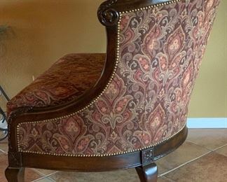 #1 Taylor King Round Back Chair Carved wood/Fabric 43x41x42in HxWxD