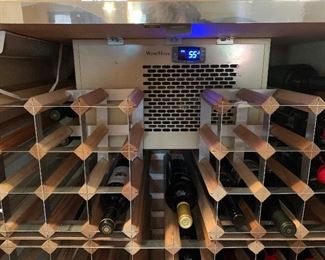 100 bottle Vinotemp Oak Wine Cooler 49x37.5x28.5 HxWxD Very expensive when new!!.. Keeps accurate temperature. Compressor was replaced 8 mo ago!!!