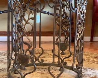 Scroll Iron & Glass Dining Table w/ 3 Fabric Chairs 30in H x 48 in diameter HxWxD