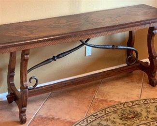 Rustic Inlay Wood & Iron Trestle Table 31x74x22in HxWxD