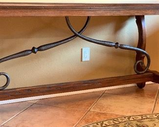 Rustic Inlay Wood & Iron Trestle Table 31x74x22in HxWxD