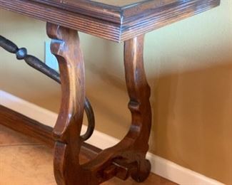 Rustic Inlay Wood & Iron Trestle Table 31x74x22in HxWxD