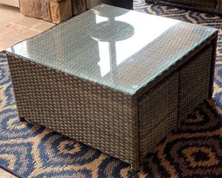 All Weather Wicker Coffee Table w/ Stowaway Ottomans 18x33x33in HxWxD