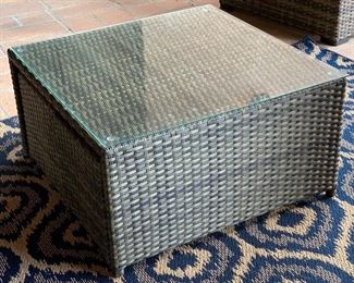All Weather Wicker Coffee Table w/ Stowaway Ottomans 18x33x33in HxWxD