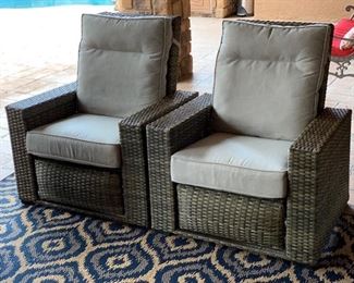#1 All Weather Wicker Recliner Chair 42x36x32in HxWxD
#2 All Weather Wicker Recliner Chair 42x36x32in HxWxD