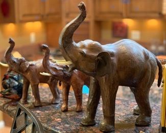 Many 20in& 13in Leather Wrapped Elephants