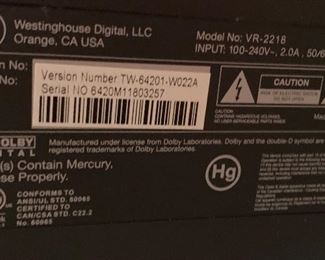 Westinghouse 22in HDTV VR-2218