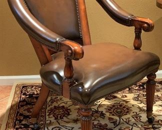 #1 Leather Nailhead Barrel Back Chair 36x26x26in HxWxD