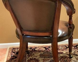 #1 Leather Nailhead Barrel Back Chair 36x26x26in HxWxD