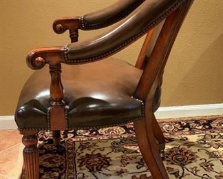 #1 Leather Nailhead Barrel Back Chair 36x26x26in HxWxD