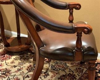 #2 Leather Nailhead Barrel Back Chair 36x26x26in HxWxD