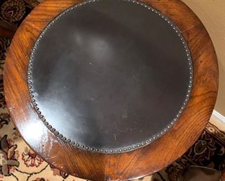 Leather Top Round Console Table 26in H x 20in Diameter