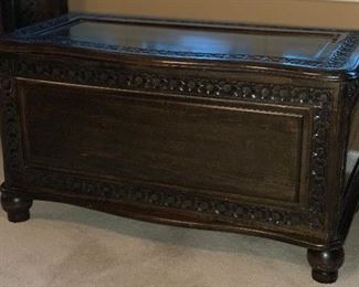 Carved Wood Trunk 18x32x16in HxWxD