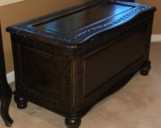 Carved Wood Trunk 18x32x16in HxWxD