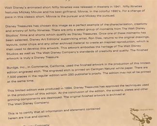 Disney Treasures Serigraph Nifty Nineties 1941 With COA & Box