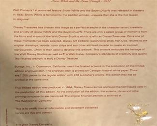 Disney Treasures Serigraph Snow White & the Seven Dwarfs 1937 With COA & Box