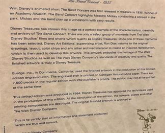 Disney Treasures Serigraph The Band Concert 1935 With COA & Box