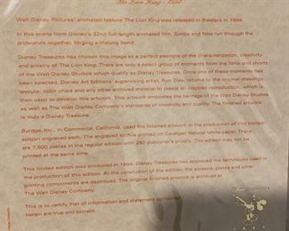 Disney Treasures Serigraph The Lion King 1994 With COA & Box