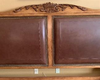 King Universal Furniture Burl & Leather Sleigh Bed 61x82x97in HxWxD