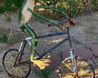 Metal Art Frog on Bike 30in H