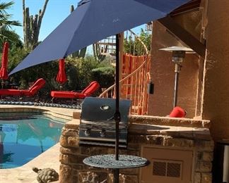 Galtech Sunbrella Umbrella Blue w/ Table Base #2