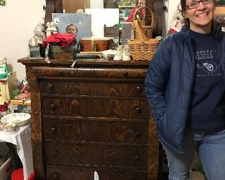 Antique  oak "chester" drawers with mirror