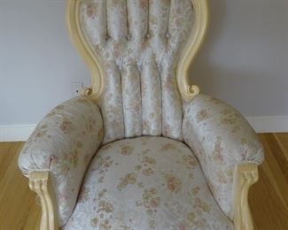 Victorian style chair, part of lounge suite with 2 chairs and 1 three seater sofa.