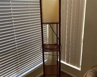 Japanese paper tower lamp. Also two tower iron lamps not listed
