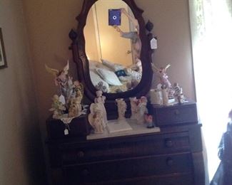 Antique dresser with glove drawers and marble top