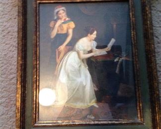 Vintage unusually framed print, note added molding with returns on top and bottom of frame