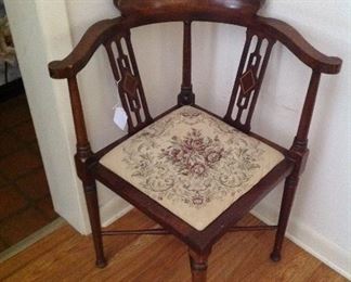 Very nice corner chair with needlepoint seat!