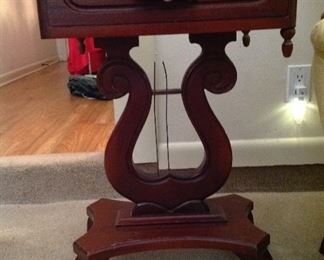 Marble top lyre side table with drawer
